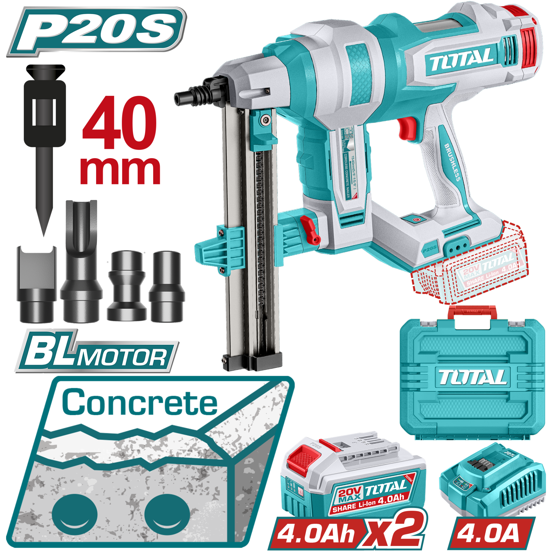 Total Li-Ion Akülü Kömürsüz Çivi Tabancası 40mm TCNLI9008E