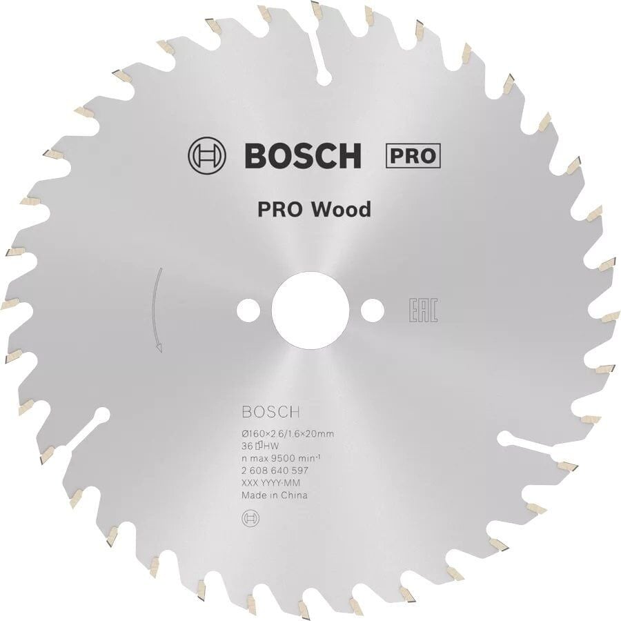 BOSCH 160x20x2,6/1,6 mm 36 Diş PRO Wood  Ahşap Elmas Daire Testere Bıçağı