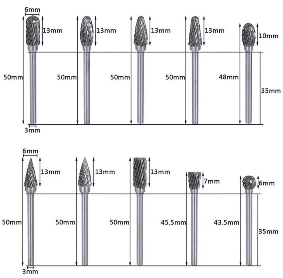 NEXON 10 Parça Elmas - Karbür Kalıpçı Freze Ucu Ahşap - Metal (3 mm Saplı)