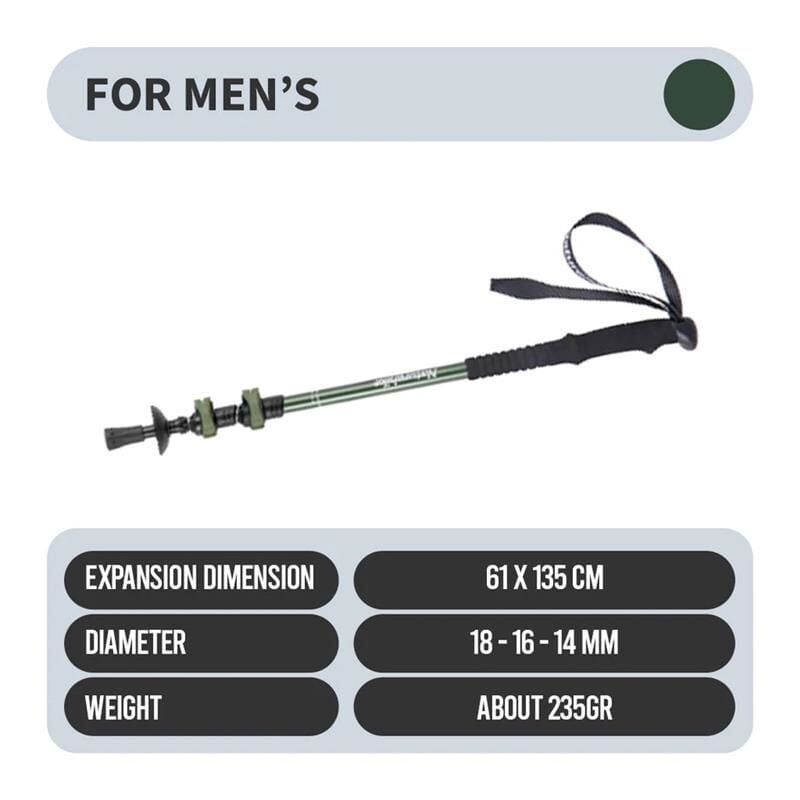 NATUREHIKE ST01 3-NODE Al Teleskopik Trekking Batonu 62-135 mm (Army Green)