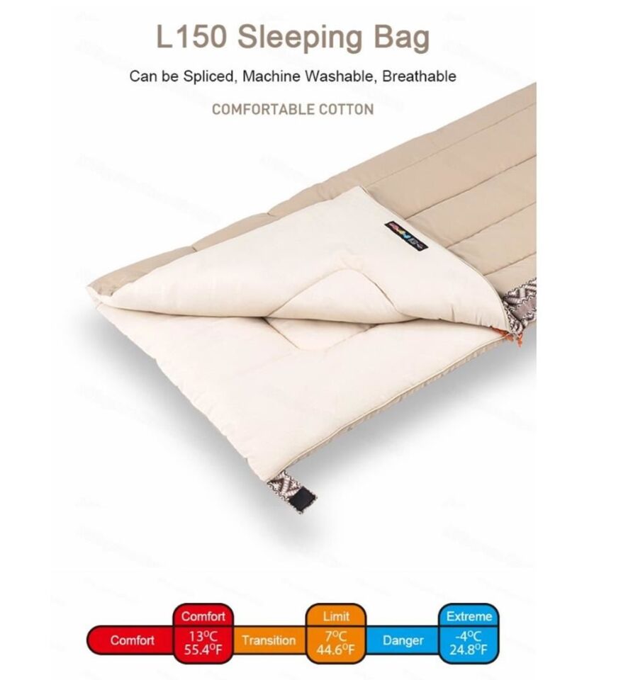 NATUREHIKE L 150 Zarf Tarzı Pamuklu Uyku Tulumu -4 Derece (Haki-Sol)
