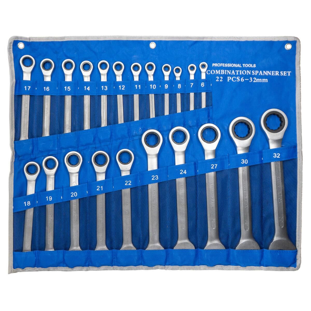 NEXON 6125 6-32 mm Cırcır Kombine Anahtar Takımı 22 Parça (Bez Çanta)