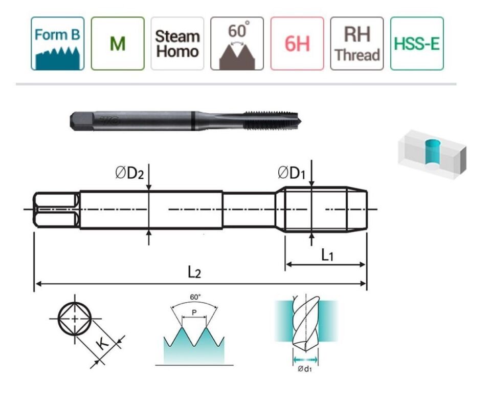 YG-1 Combo Düz Kanal Makina Klavuzu HSS-E Buhar Menevişli (Ölçü Seçiniz)