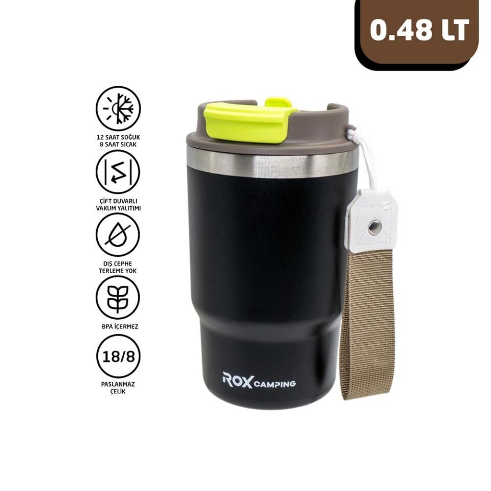 ROX Camping Pipetli Termos 0.48 Litre - Siyah (153CAMP0193)