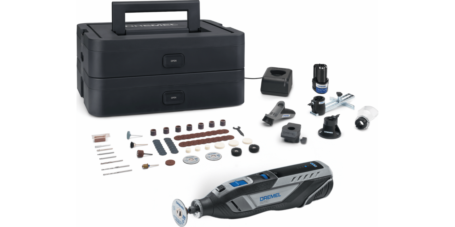 DREMEL 8250 Hobi Akülü Gravür Seti 12 Volt Çift Akü 65 Parça