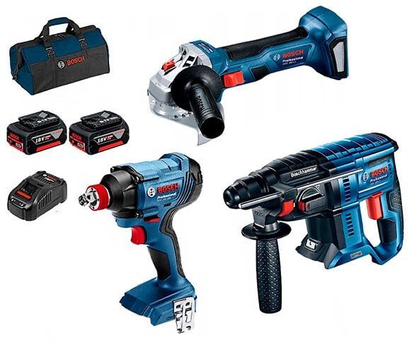 BOSCH GBH+GDX+GWS 180 Akülü Kırıcı Delici - Taşlama - Vidalama  Seti 5.0 Ah Çift Akü