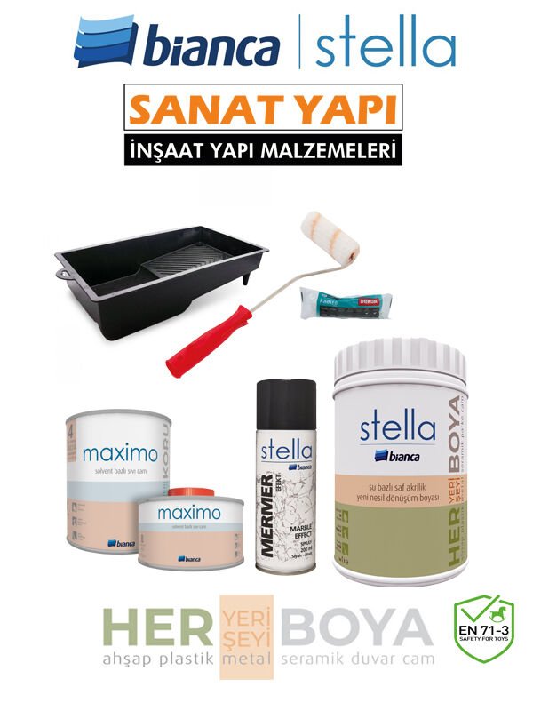 Stella Boya Seti 1 Lt Beyaz Boya - Siyah Mermer Efekt - Maximo Parlak