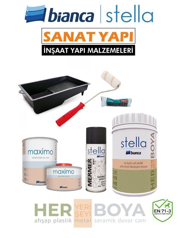 Stella Boya Seti 1 Lt Beyaz Boya - Siyah Mermer Efekt - Maximo İpek Mat