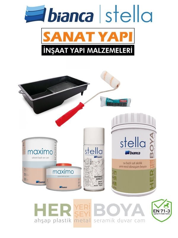 Stella Boya Seti 1 Lt Siyah Boya - Beyaz Mermer Efekt - Maximo İpek Mat