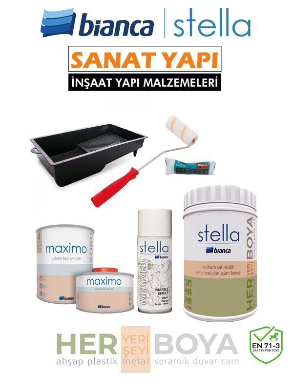 Stella Boya Seti 1 Lt Siyah Boya - Beyaz Mermer Efekt - Maximo Parlak