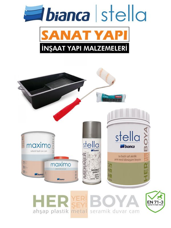 Stella Boya Seti 1 Lt Siyah Boya - Gümüş Mermer Efekt - Maximo Parlak