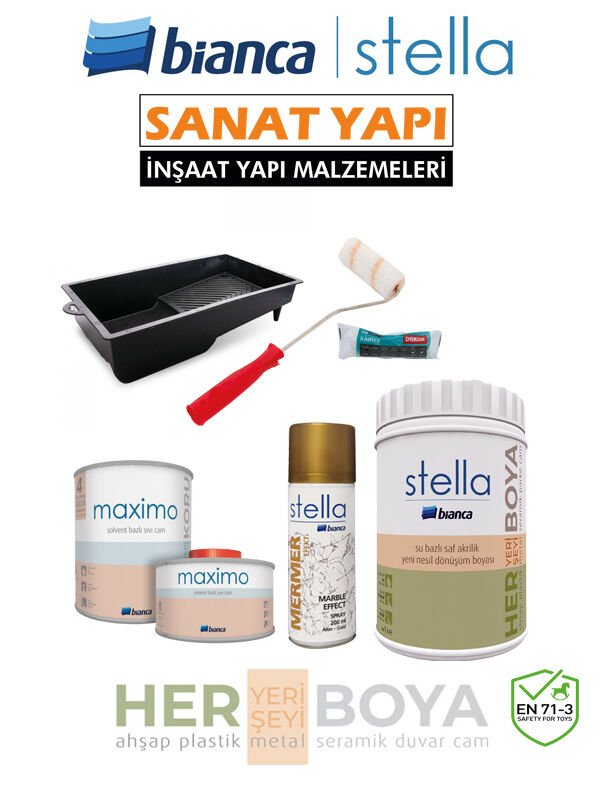 Stella Boya Seti 1 Lt Siyah Boya - Gold Mermer Efekt - Maximo İpek Mat