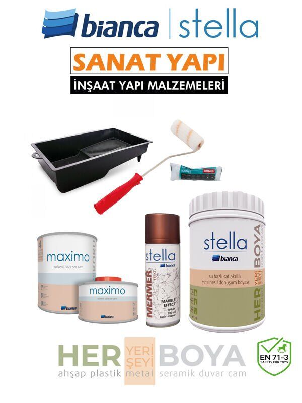 Stella Boya Seti 1 Lt Siyah Boya - Bakır Mermer Efekt - Maximo İpek Mat