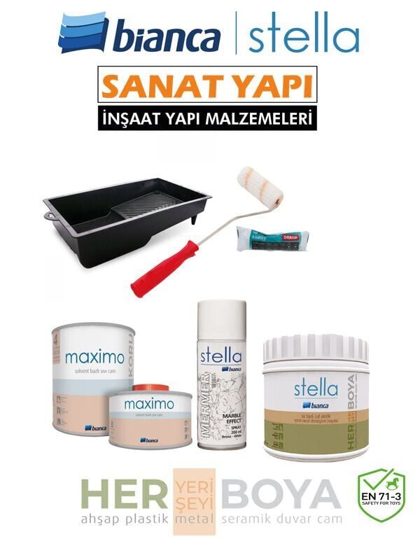 Bianca Stella Boya Seti 0,5Lt Siyah Boya - Beyaz Mermer Efekt - Maximo Parlak
