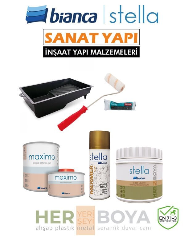 Stella Boya Seti 0,5Lt Siyah Boya - Gold Mermer Efekt - Maximo İpek Mat