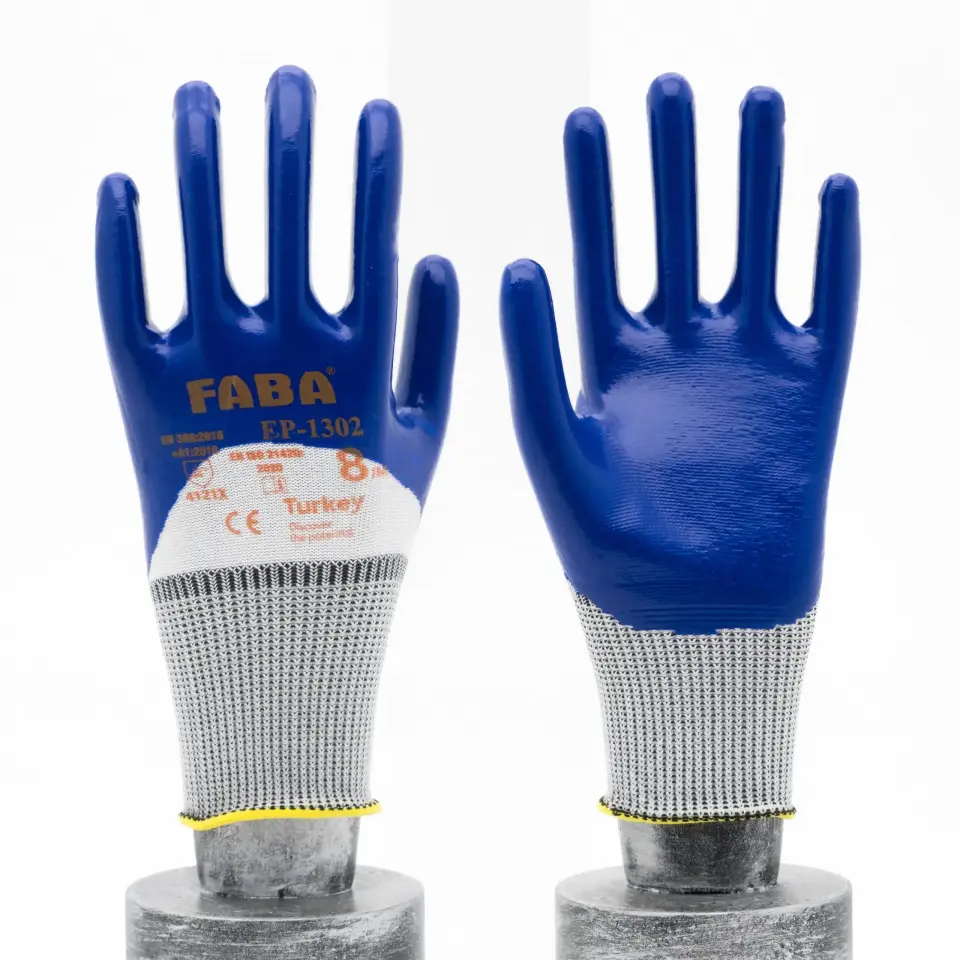 FABA EP-1302 Lacivert Nitril Kaplı Polyester Örme Eldiven No:10